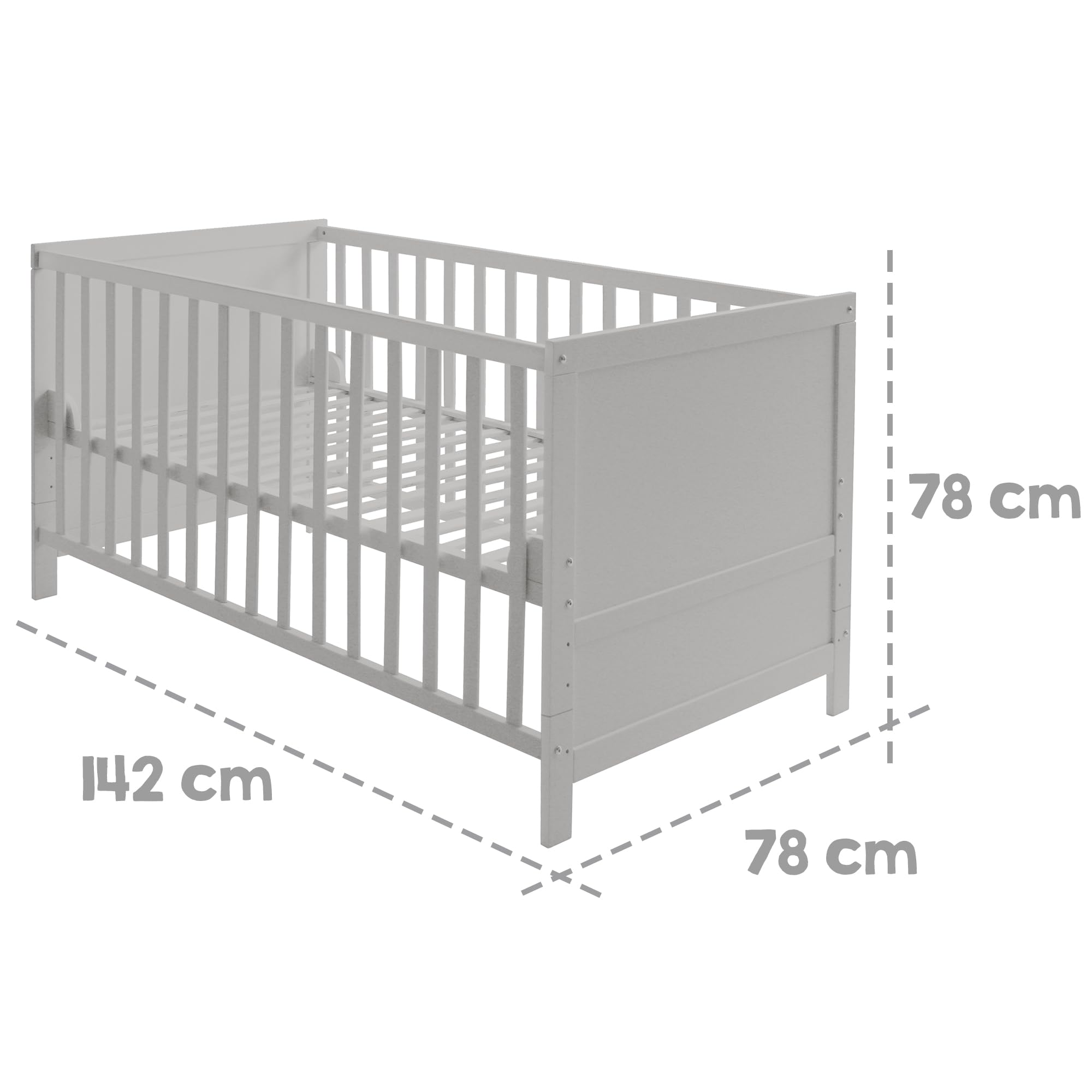 roba Cuna Convertible en Cama para Niños 70 x 140 - Cama Infantil con Barandilla Ajustable en 3 Alturas - 3 Barrotes Removibles - Madera Gris