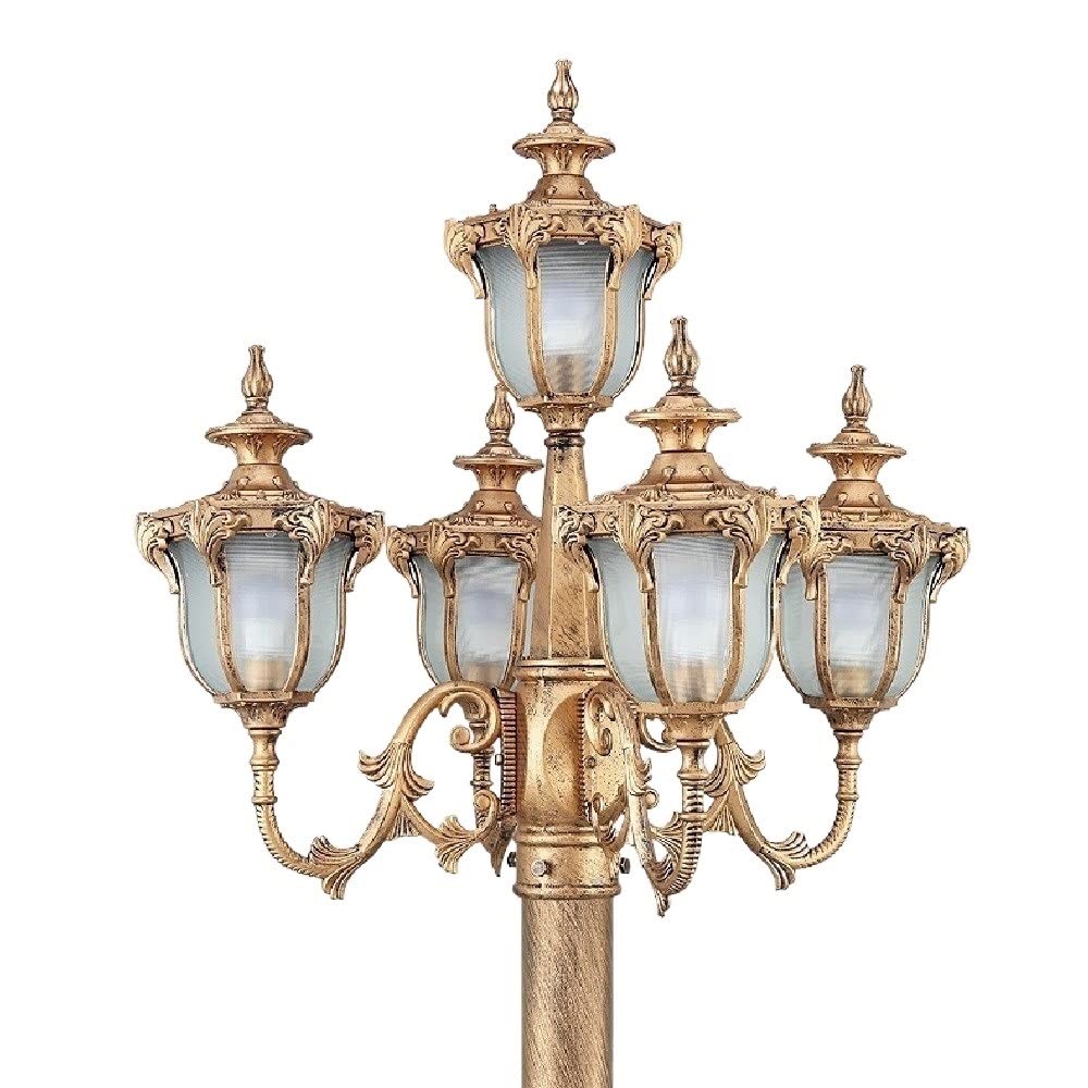 Outdoor Lamp Post Light Vintage 5-lights IP55 Waterproof Glass Lantern Outdoor Street Light Victorian Retro Aluminum Landscape Pillar Lamp Courtyard Lawn Post Lighting Villa Garden Antique High Pole