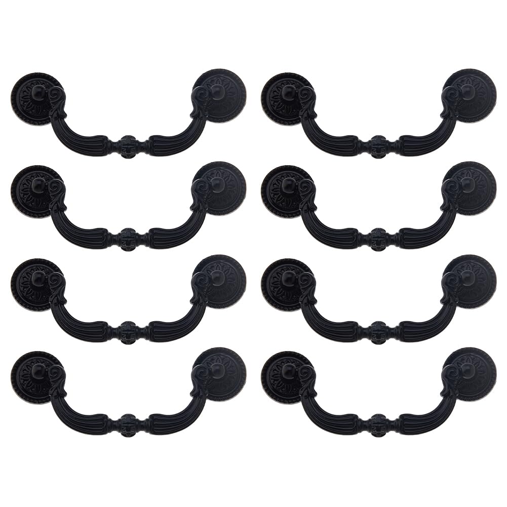 SUPERFINDINGS 8 Sets Vintage Bail Pull Handles 3.74inch Hole Center Black Handles Alloy Drop Pulls Decorative Cabinet Pull Swing Dresser Pulls Handle