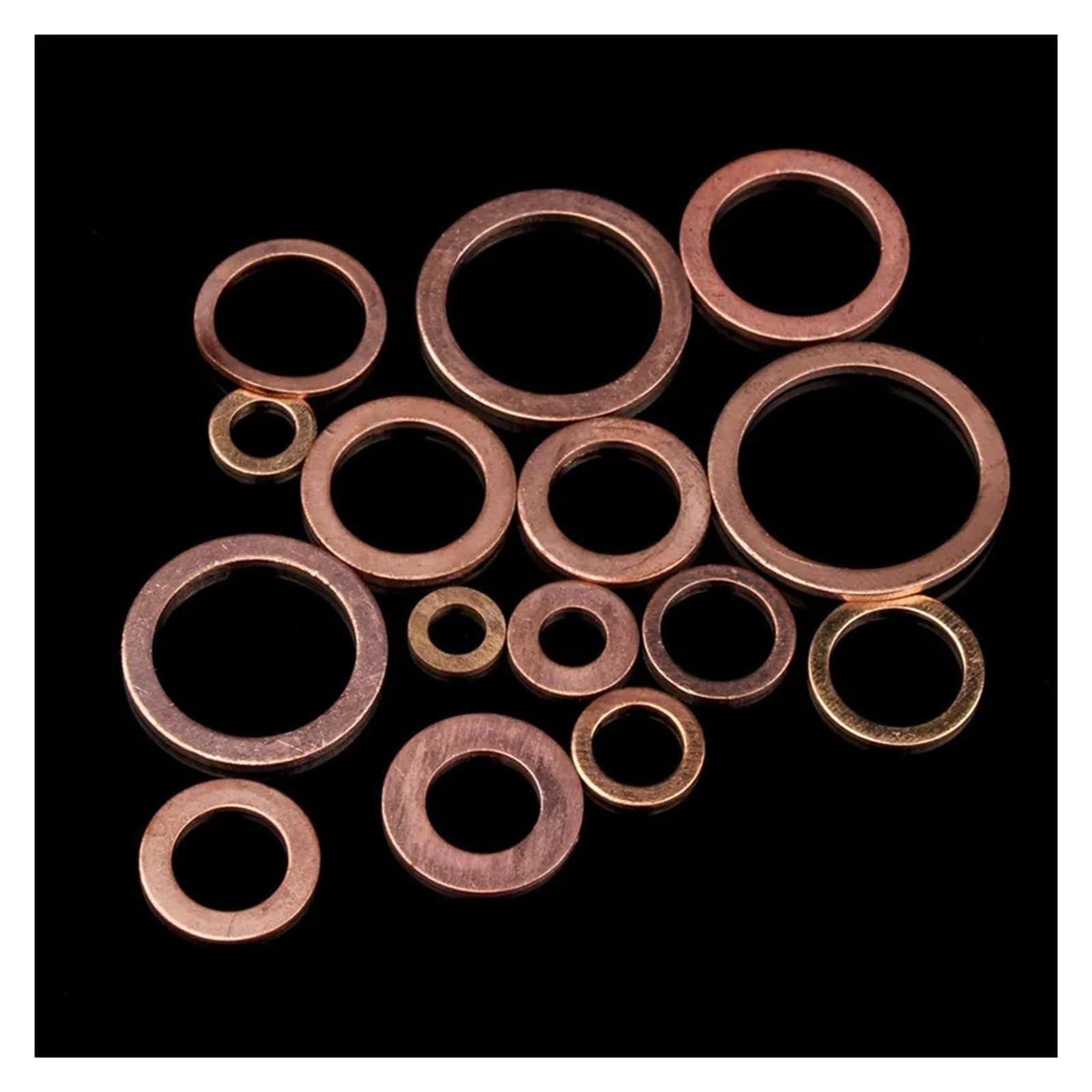 Unterlegscheiben aus Messing, 100-teiliges Kupfer-Unterlegscheiben-Dichtungs-Mutter- und Schrauben-Set, flaches Ringdichtungs-Sortiment-Set mit Box M4/M5/M6/M8/M10/M12/M14 for Ölwannenstopfen