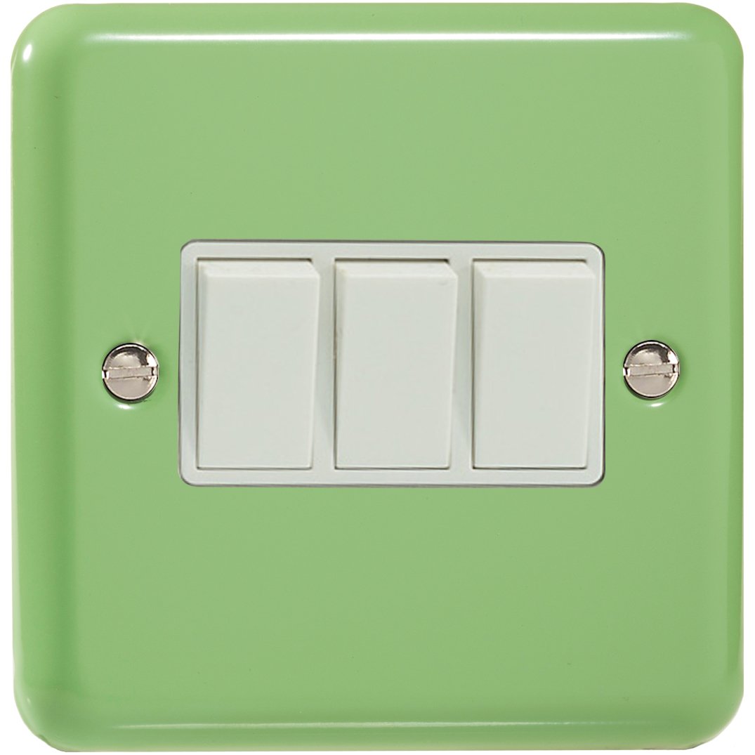 Varilight Beryl Green 3-Gang 10A 1- Or 2-Way Rocker Switch