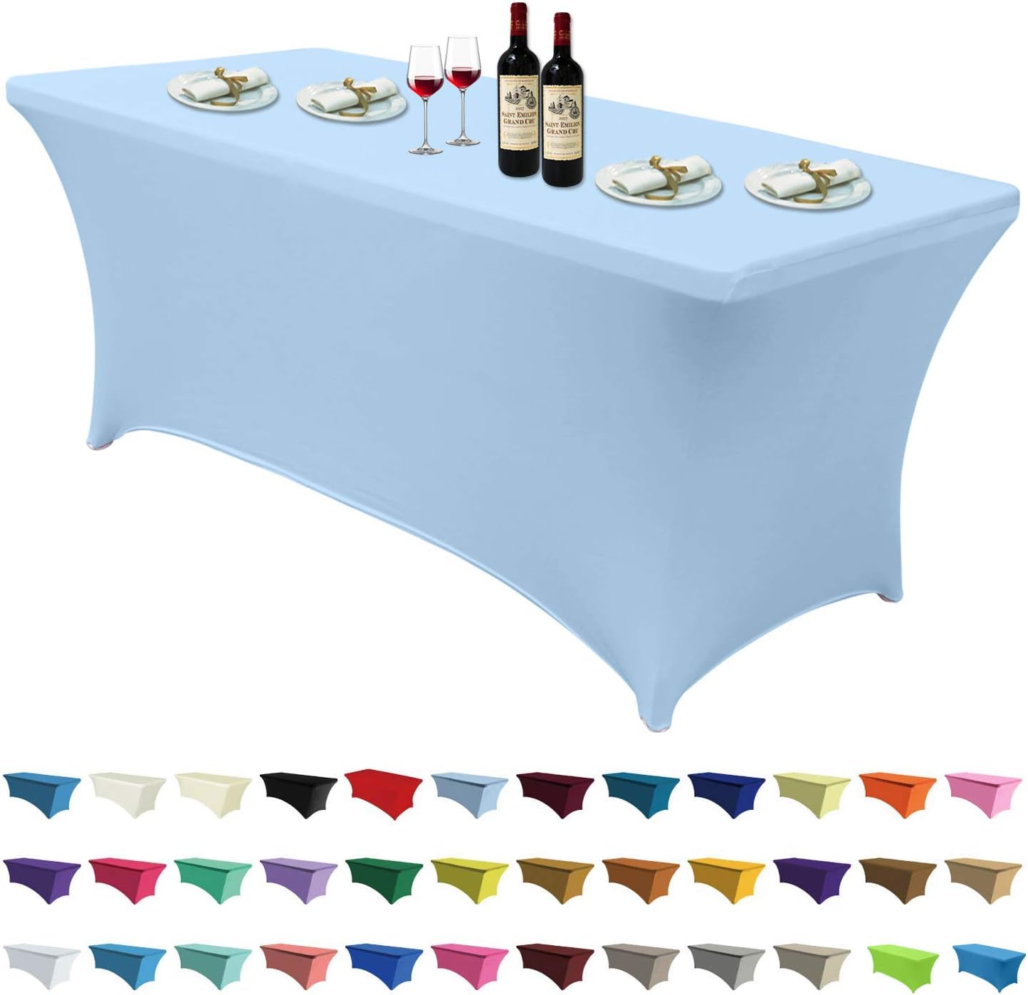 ABCCANOPY 6FT Spandex Tablecover and 6ft Spandex Open Back Table Cover Fitted Polyester Tablecloth Stretch Spandex Tablecover-Table Toppers