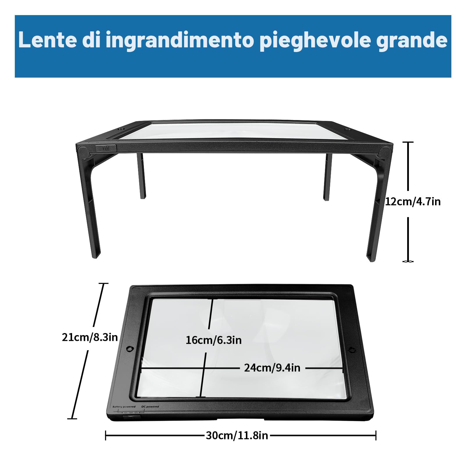 NZQXJXZ Lente Ingrandimento con Luce, 5X Lente d'ingrandimento a Mani Libere con 50 Luci LED, Lente più Grande, Lente di Ingrandimento Rettangolare Dotato di Cordino e Supporto, per Libro, Anziani