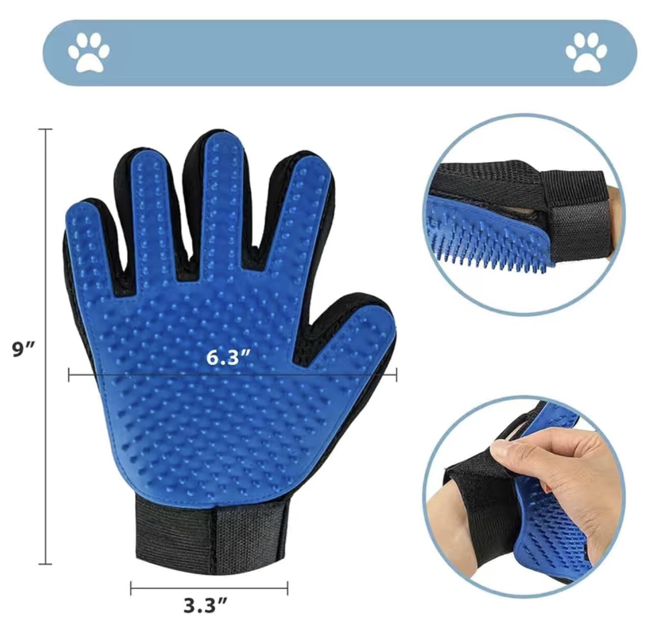 1 Pair of Pet Grooming Gloves. Hair Remover mitt Brush for Dogs and Cats - Massages and stimulates Circulation - Easy to use and Clean.