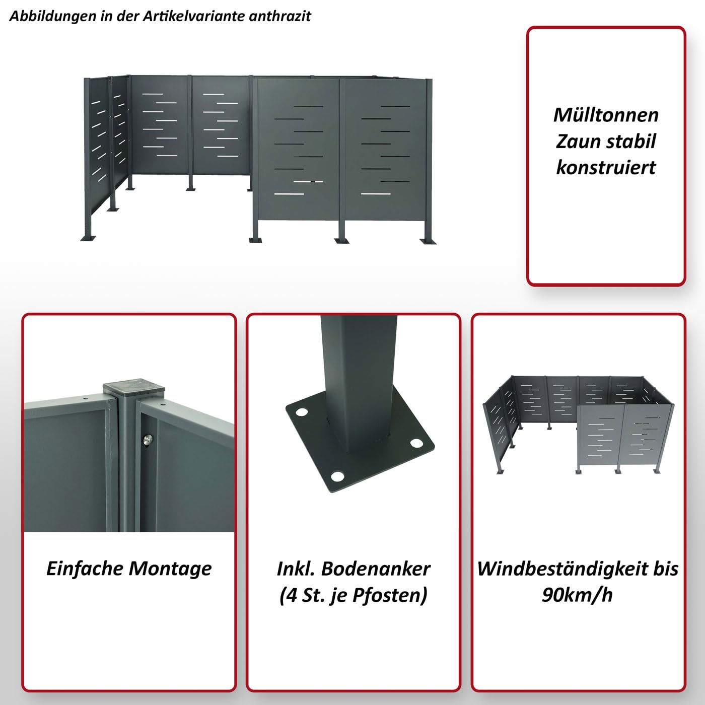 Recinzione fendivista bidoni box spazzatura rifiuti HWC-J55 166x326x151cm acciaio inox