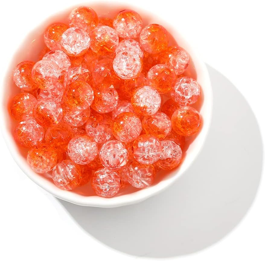 100pcs 8mm Orange Smooth Crackle Beads Round Lampwork Acrylic Spacer Beads with Free Crystal Stretch Cord for DIY Jewelry Making Handmade - Image 2