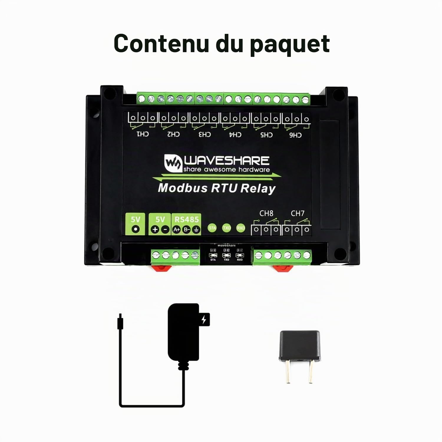 Waveshare Industrial Modbus RTU Relay Module 8-Ch Relay with RS485 Interface Multi Isolation Protection Circuits for Industrial Control Equipments