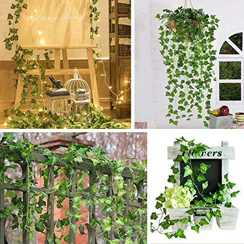 Cqure 24 Pack 168Ft Artificial Ivy Fake Vines,Ivy Garland Greenery Garland Fake Hanging Plants Vines Aesthetic Green Leaves For Bedroom Wedding Party Garden Wall Room Decor #TOP2