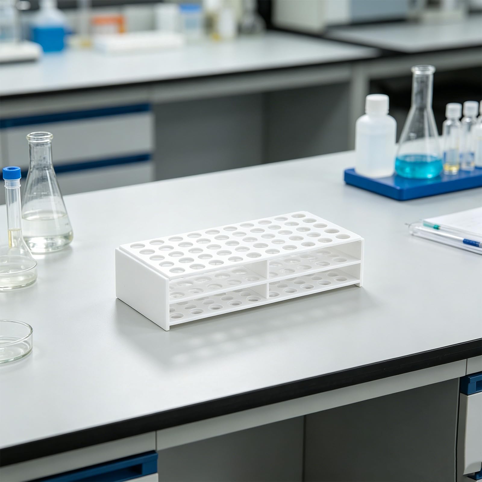 Operitacx Reagenzglashalter aus Kunststoff – Abnehmbarer Laborständer zur Aufbewahrung von Reagenzgläsern – 50 Löcher, Probenorganisator für Laborexperimente, Unterricht und wissenschaftliche