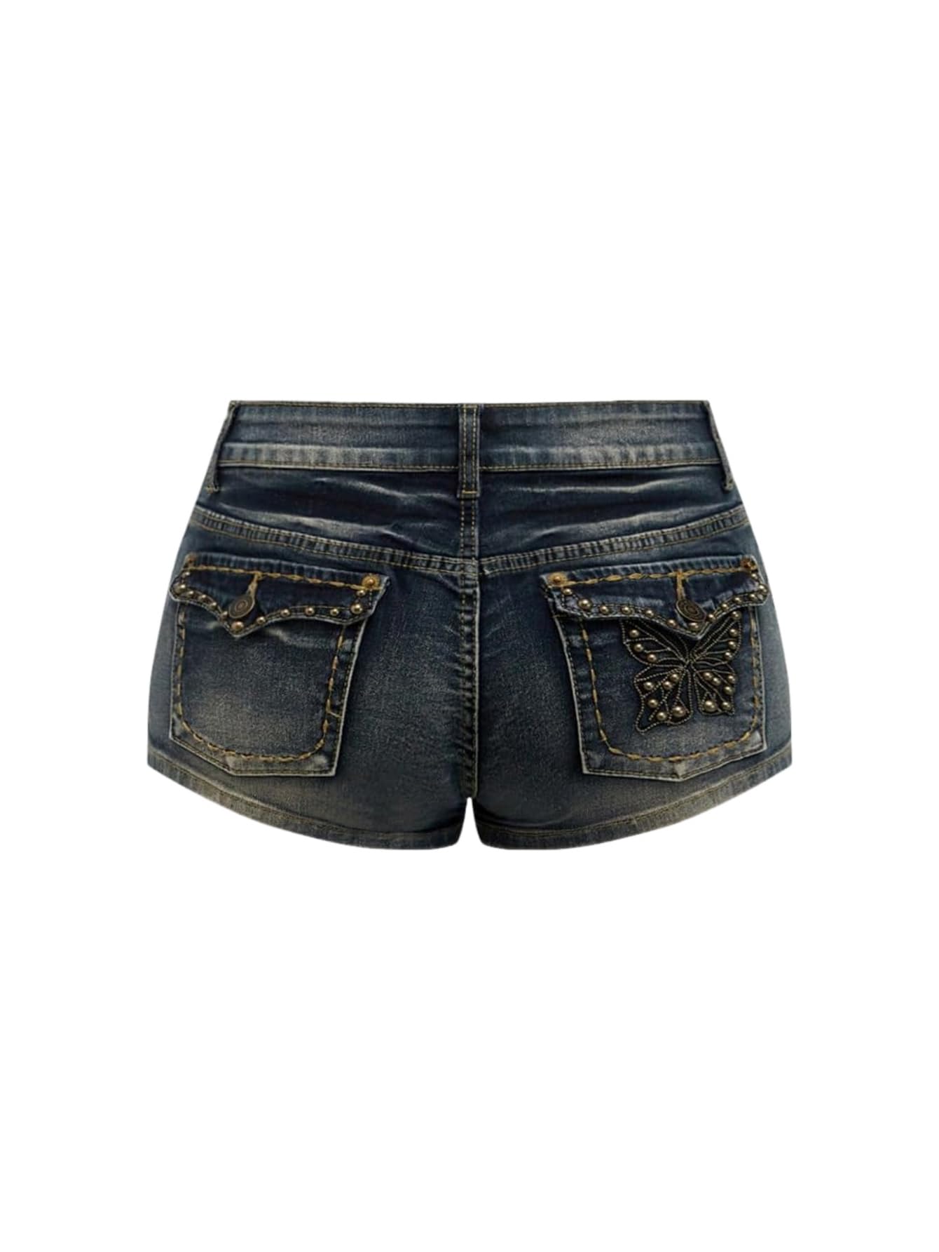 Milumia Women's Y2k Punk Studded Denim Shorts Low Rise Skinny Micro Jean Shorts with Pockets