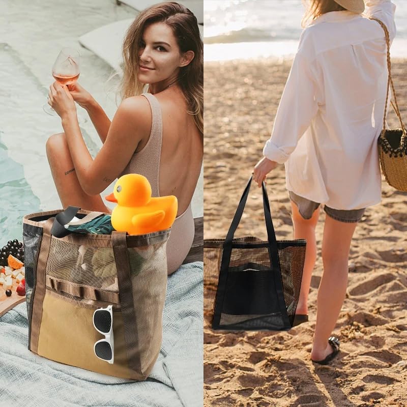 Large Capacity Beach Mesh Bag, Portable Bath Swimming Beach Mesh Tote Bag For Travel3