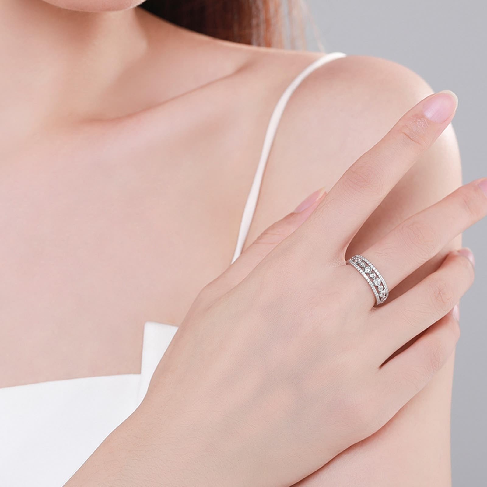 Fidget - Anello da donna in argento sterling 925, con zirconi bianchi, design geometrico, con zirconi, misura 14 (17,2)