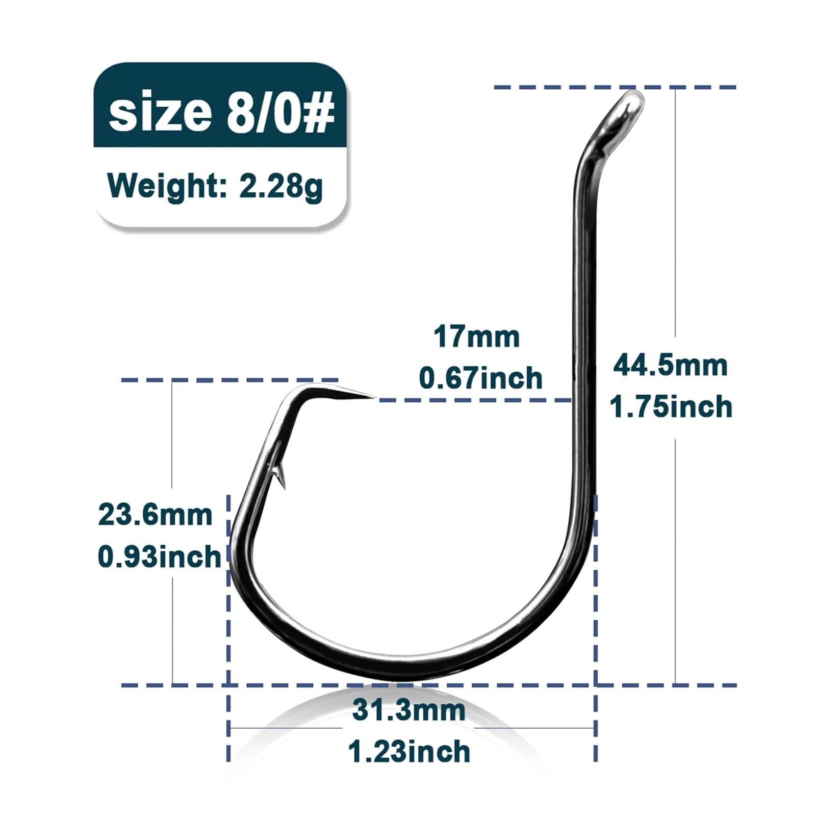 Hameçons de pêche circulaires, 25 à 50 pièces, appâts Vivants for la pêche à la Carpe, au Poisson-Chat, au Bar, au Poulpe, à l'eau salée(Size-8-0 Gap-17mm,50 Pcs)