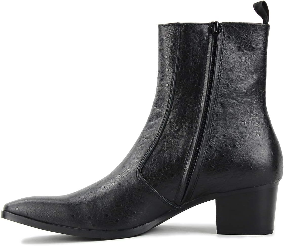 OSSTONE Men Chelsea Ankle Boots Leather Ostrich Print Western Cowboy Boots with Side Zipper Heel Dress Boots JY014 - Image 2