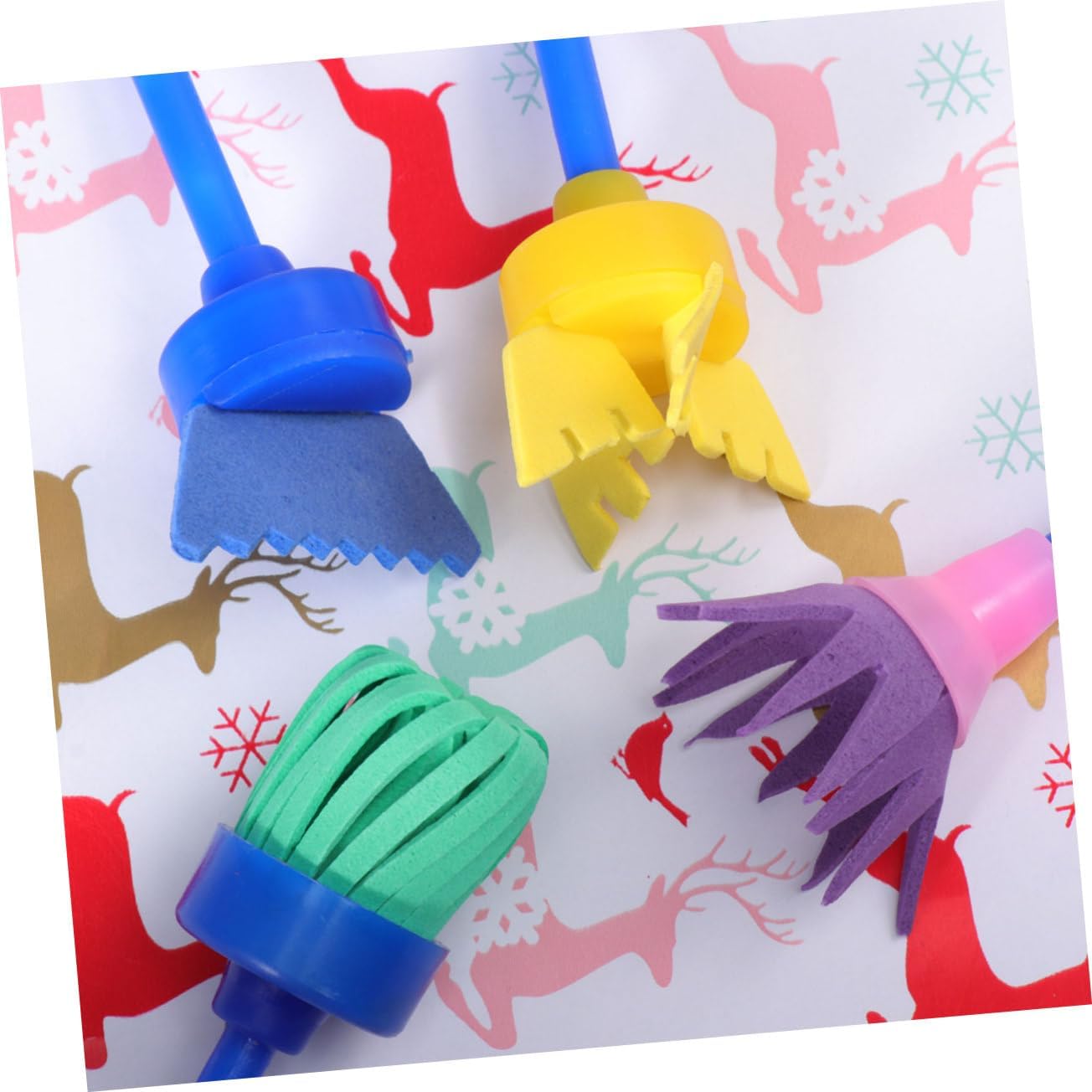 Lurrose DIY Sponge Paint Roller Set for Kids 8Pcs Foam Brayers Painting Tools with Handle Creative Art Supplies for Drawing Graffiti and Craft Projects 4.33In Size