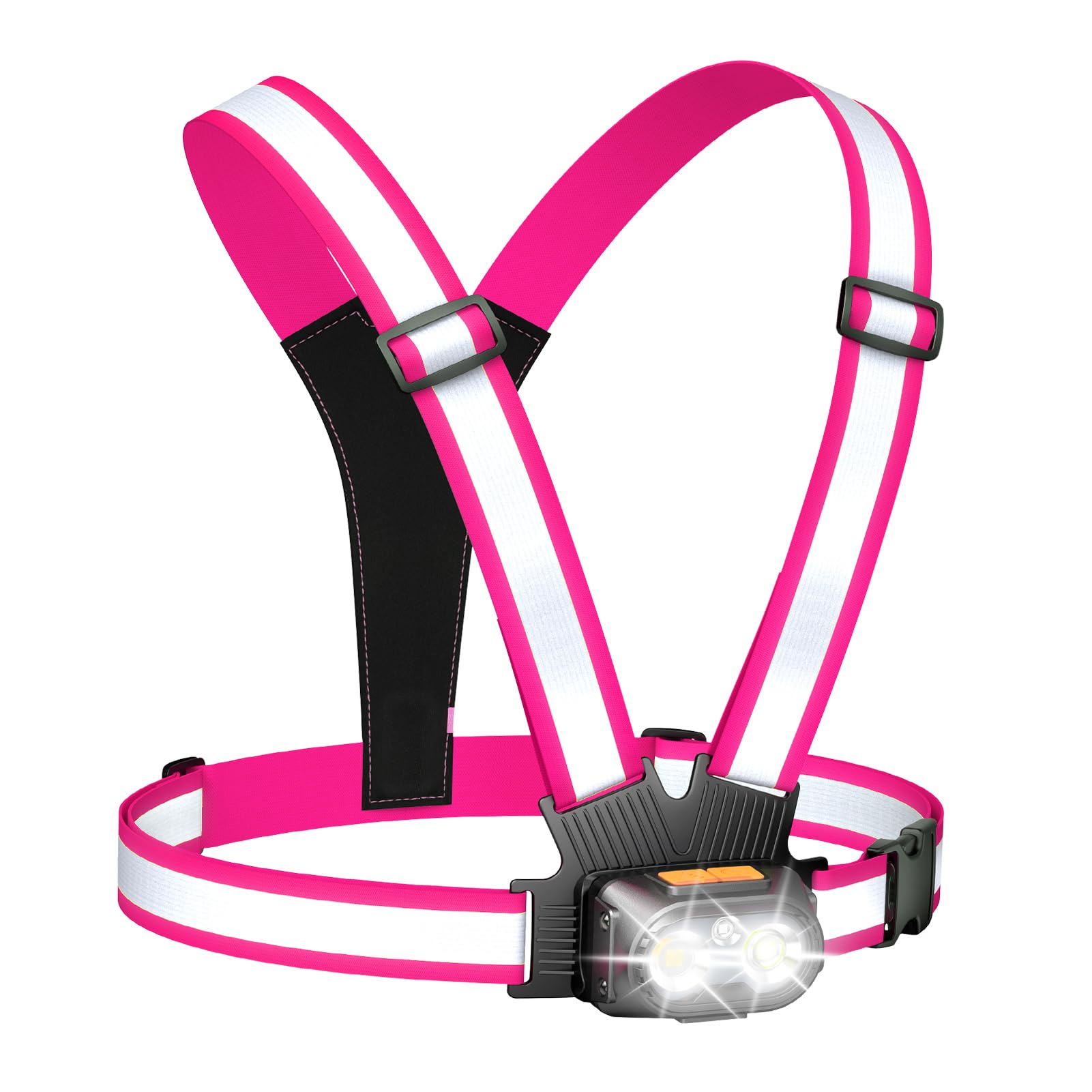 Running Lights for Runners 500LM,Night Running Reflective Vest with Chest Light for Women Men, 360° Running Lamps & IPX4 Waterproof Rechargeable Light Up Gear for Night Walking/Cycling/Jogging/Hiking