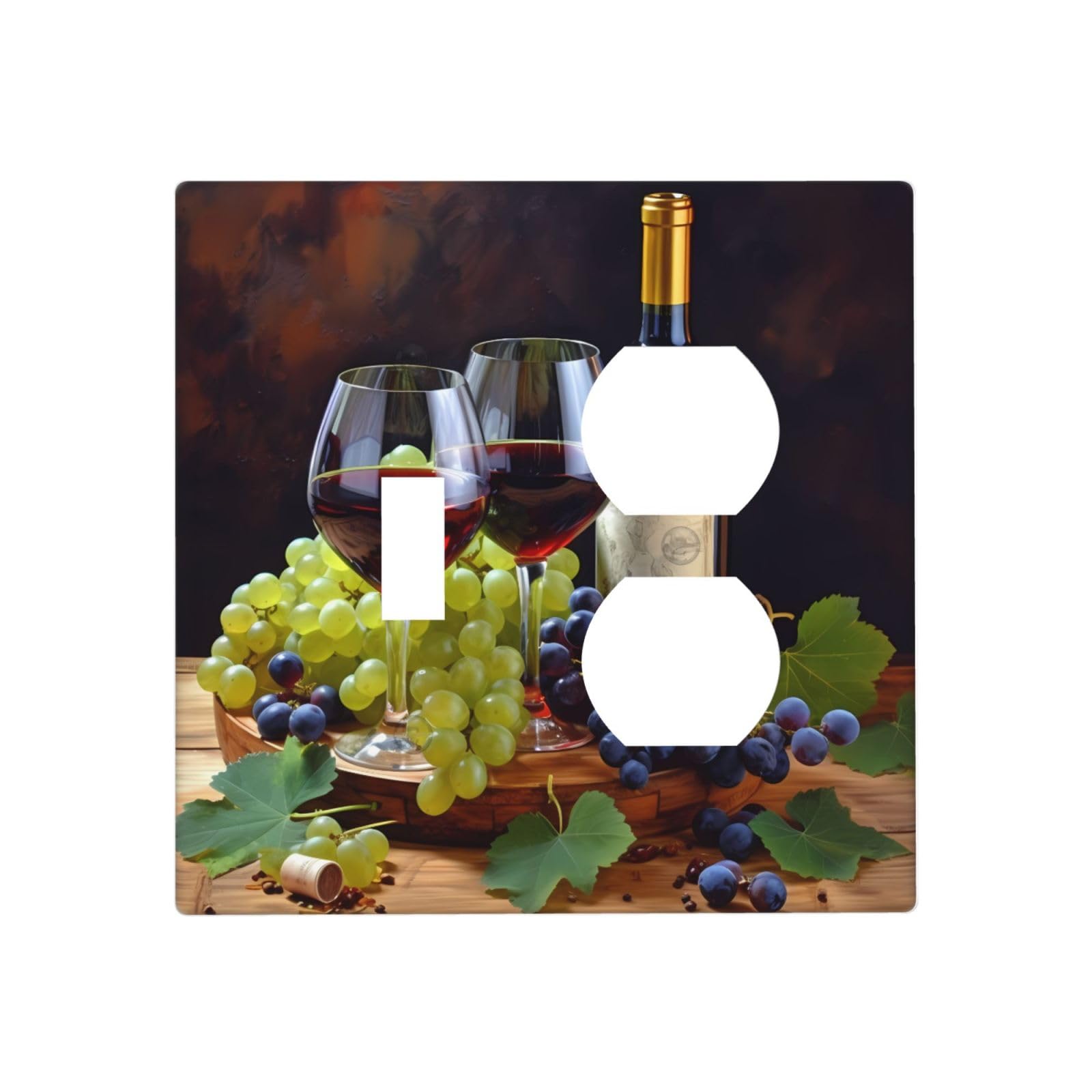 Decorator Wall Plate 2 Gang Light Switch Covers Art Red Wine Galsses & Grapes Wallplate Double Toggle Switch Plate Mid-size Electrical Outlet Covers Decorative Wall Switch Plate Cover