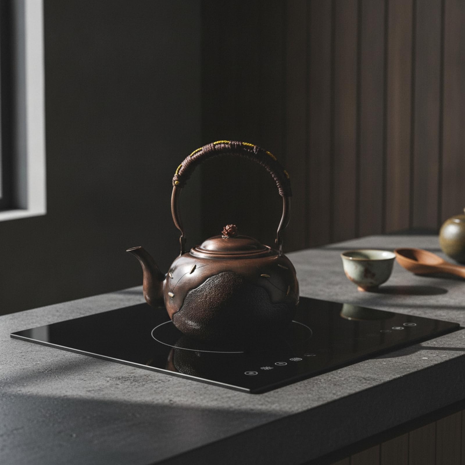Tetera Cobre y Mango Revestido Cómodo Tetera Artesanal Cobre Portátil Hervidor con Mango para Aficionados Al Té, Cocina Rústica