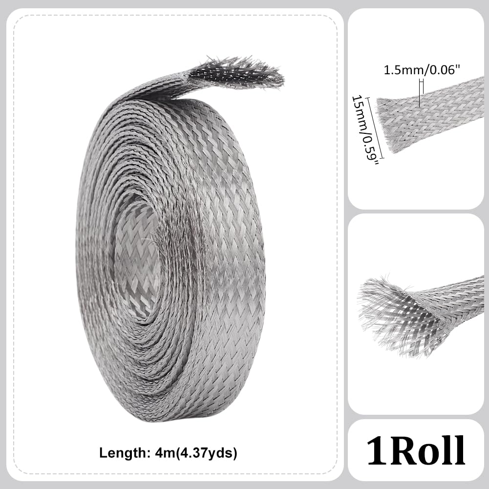 UNICRAFTALE 0.59" Ampia Guaina Intrecciata In Acciaio Inossidabile Treccia 13.12 Piedi Guaina Schermatura Cavi Cinghie di Messa A Terra Protezione Maglia Metallico Flessibile Espandibile Scalabile