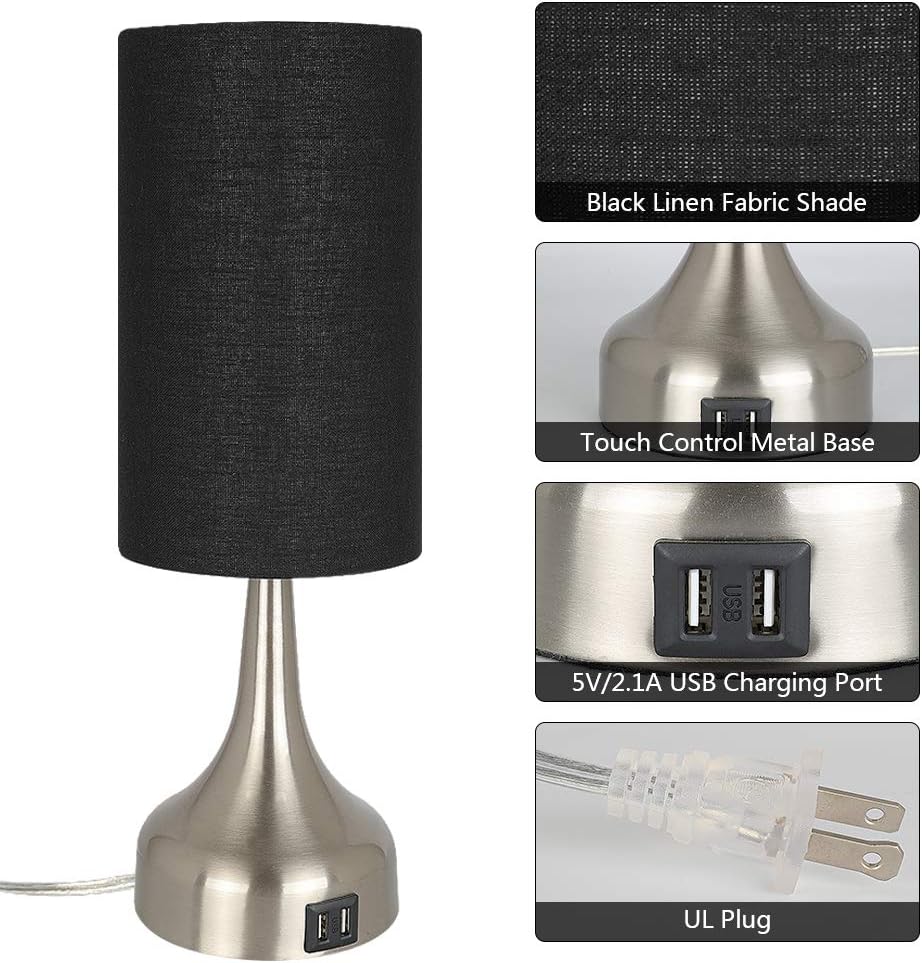 Blасk Frіdау Clеаrаnсе Haian 3-Way Dimmable Touch Control Table Lamp with Dual USB Charging Port Set of 2,Modern Black Nightstand Bedside Desk Lamp with Cylinder Lampshade for Living Room,Bedroom,Study Room,LED Bulb Include Suреr Bіg Clеаrаnсе! Haian 3-Way Dimmable Touch Control Table Lamp with Dual USB Charging Port Set of 2,Modern Black Nightstand Bedside Desk Lamp with Cylinder Lampshade for Living Room,Bedroom,Study Room,LED Bulb Include