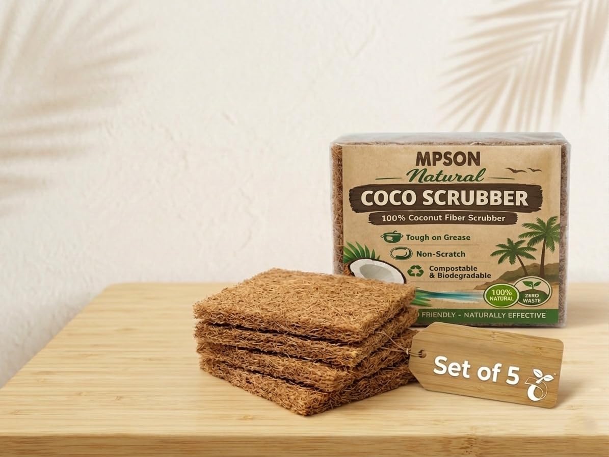 Mpson Coconut Coir Scrubber Pads | Natural Fiber Kitchen Dish Cleaner | Non-Scratch, Reusable, Biodegradable | Pack of 5-image-21