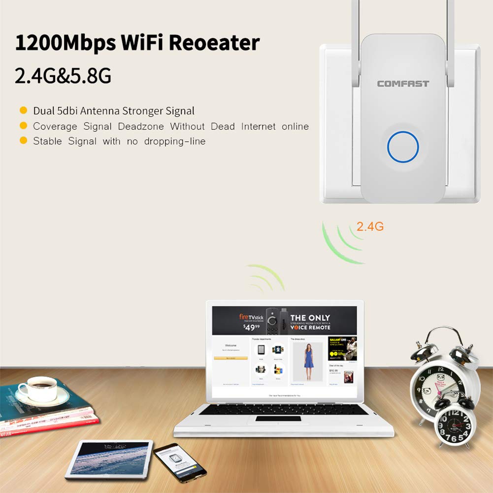 AKT Extender WiFi 1200 Mbps Potente Doppia Banda Booster del Segnale Internet Ripetitore Wireless 2.4 GHz 5 GHz Antenna Estensore di Portata Wi-Fi