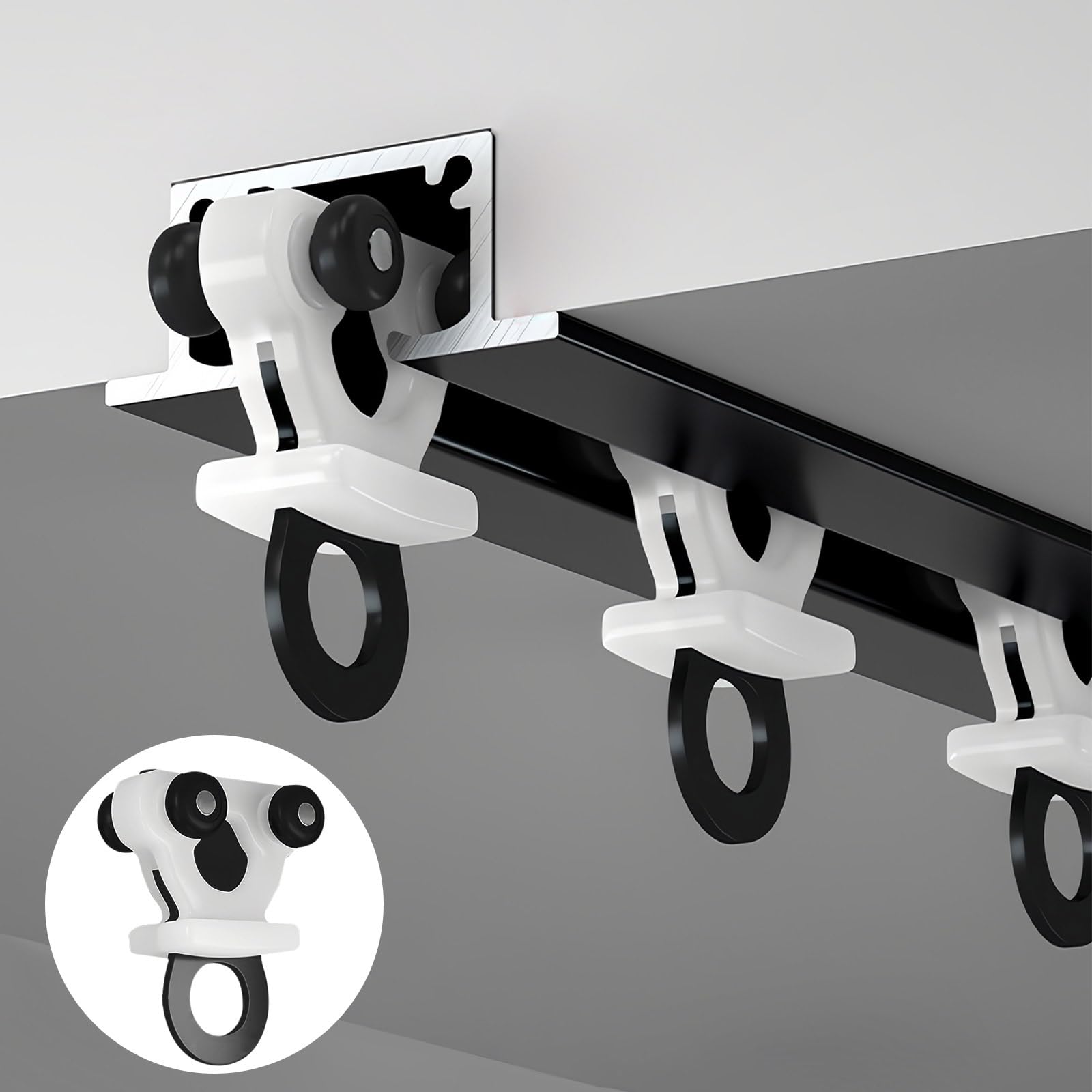 Tringle à rideaux en aluminium noir avec rouleau | Système de rails à rideaux cachés à encastrer | Rail de plafond lisse et coulissant pour fenêtres, hôpitaux, salons, salles de bains, camping-cars |