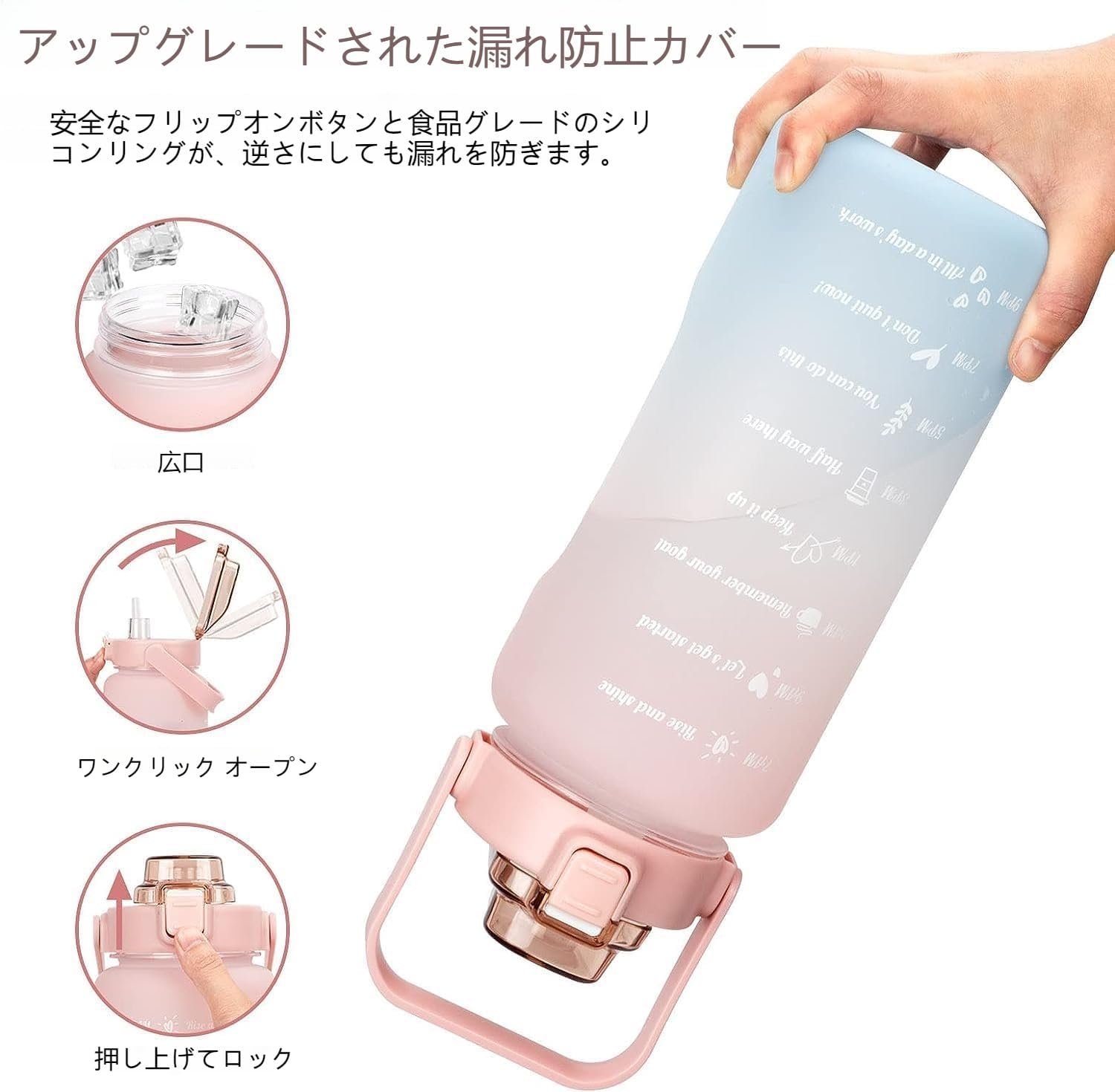 TSQIBU ボトル 水筒 大容量 2000ml ポータブルストロースポーツウォーターボトル BPAフリー プラスチックウォーターボトル 大人 子ども アウトドア スポーツ 登山用 キャンプ ランニング ジム ハイキング 自転車 (2000ml,pink)