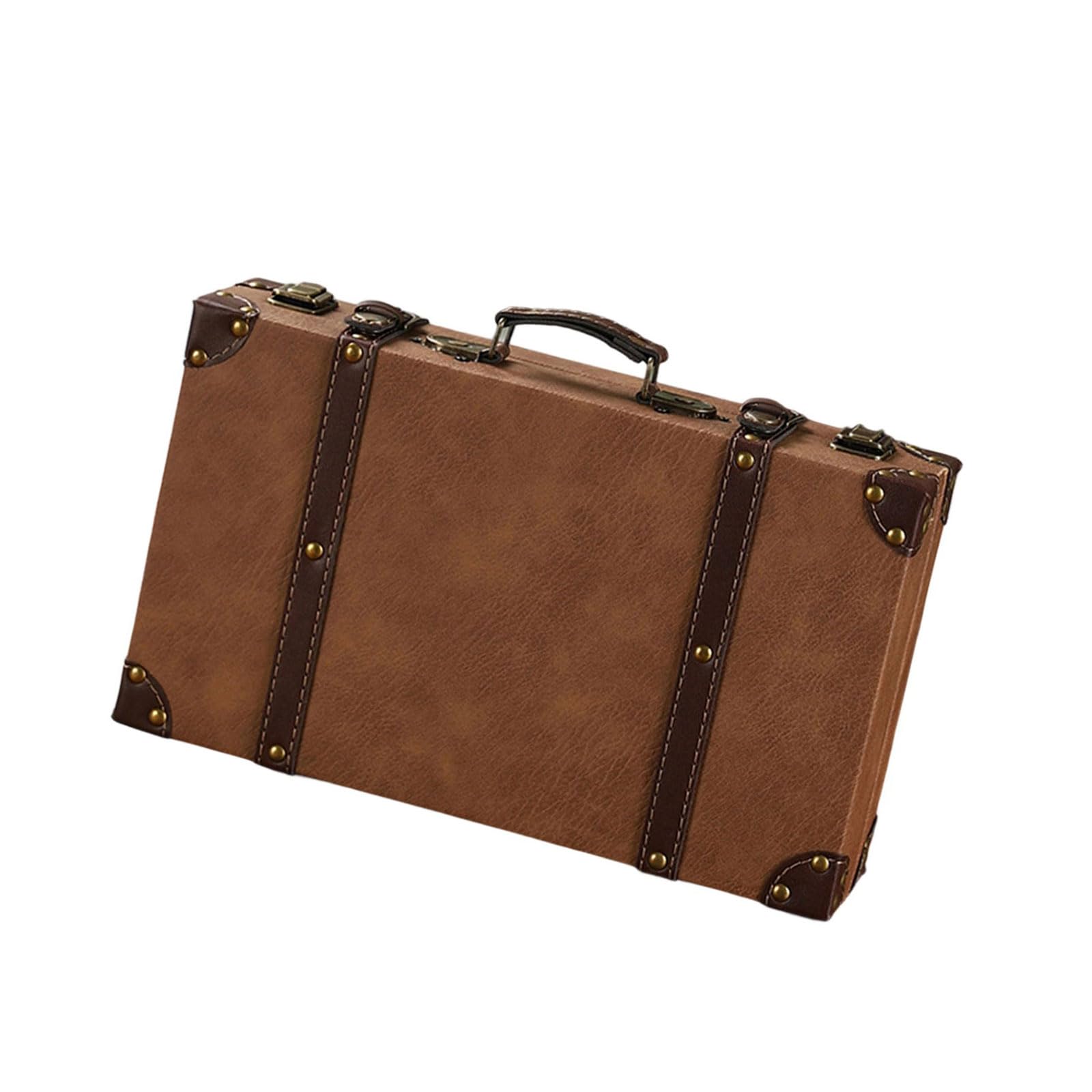 Kalttoy Classical Leather Suitcase Organizers with Spacious Interior Ergonomic Handle Leather Trunk Organizers for Household Items Vintage Storage Trunk