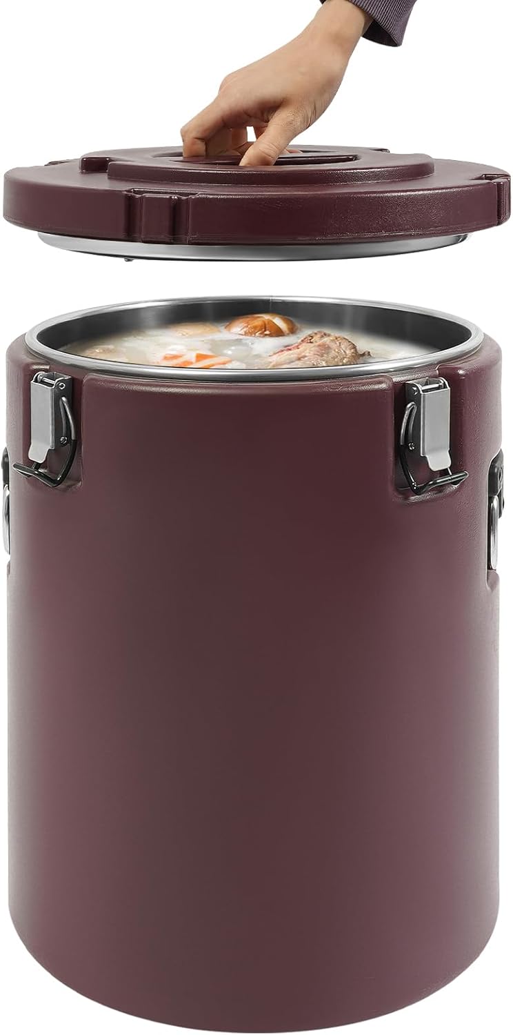 40L/10.57gal Commercial Insulated Soup Container, Large Capacity Insulated Bucket Container with Lid for Hot/Cold, Portable Food Warmer Soup Carrier for Parties Camping Kitchens Restaurant (40L-Brown)