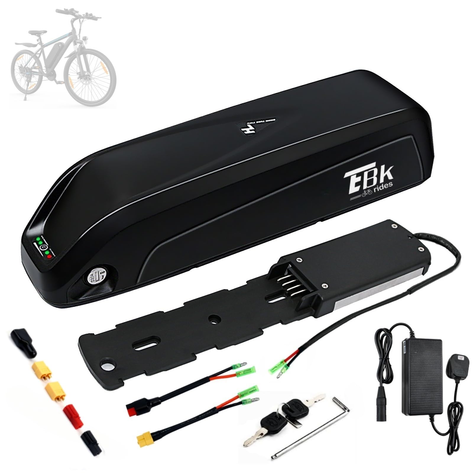 (UK Stock) 36V Ebike Battery 13AH, Hailong Electric Bike Lithium ion Battery Ebike Replacement Batteries with Charger, 4 Pin Base Plate, LED Indicator Light, Safe Lock