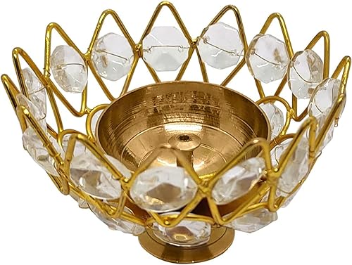 Miniatura 4 de SATVIK 2 piezas de 3.5 pulgadas de latón puro Pyali forma floral Diya Deepawali Decoración Akhand Crystal Dia Decorativo Akhand Deepak India