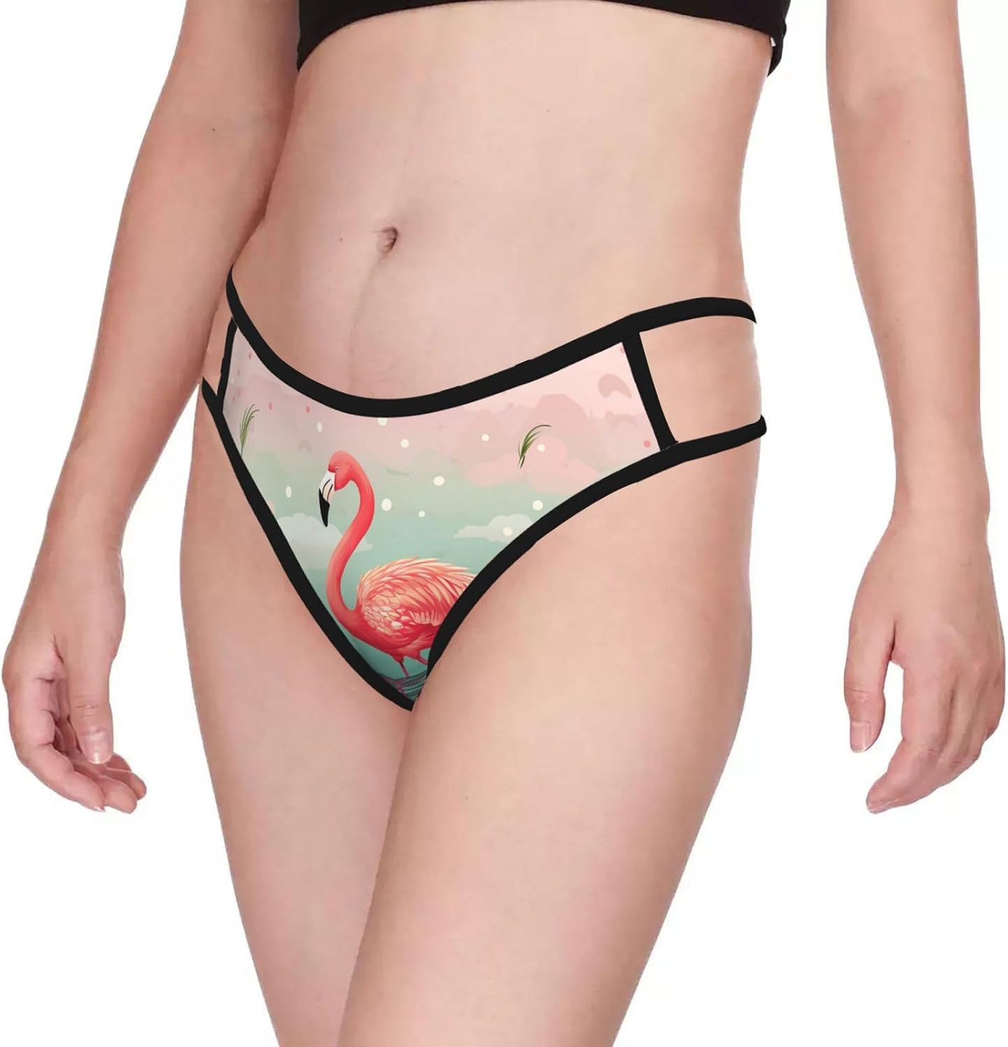 Flamingos Women's Low Waist Sexy Thong Panties Crisscross Strappy Bikini Briefs