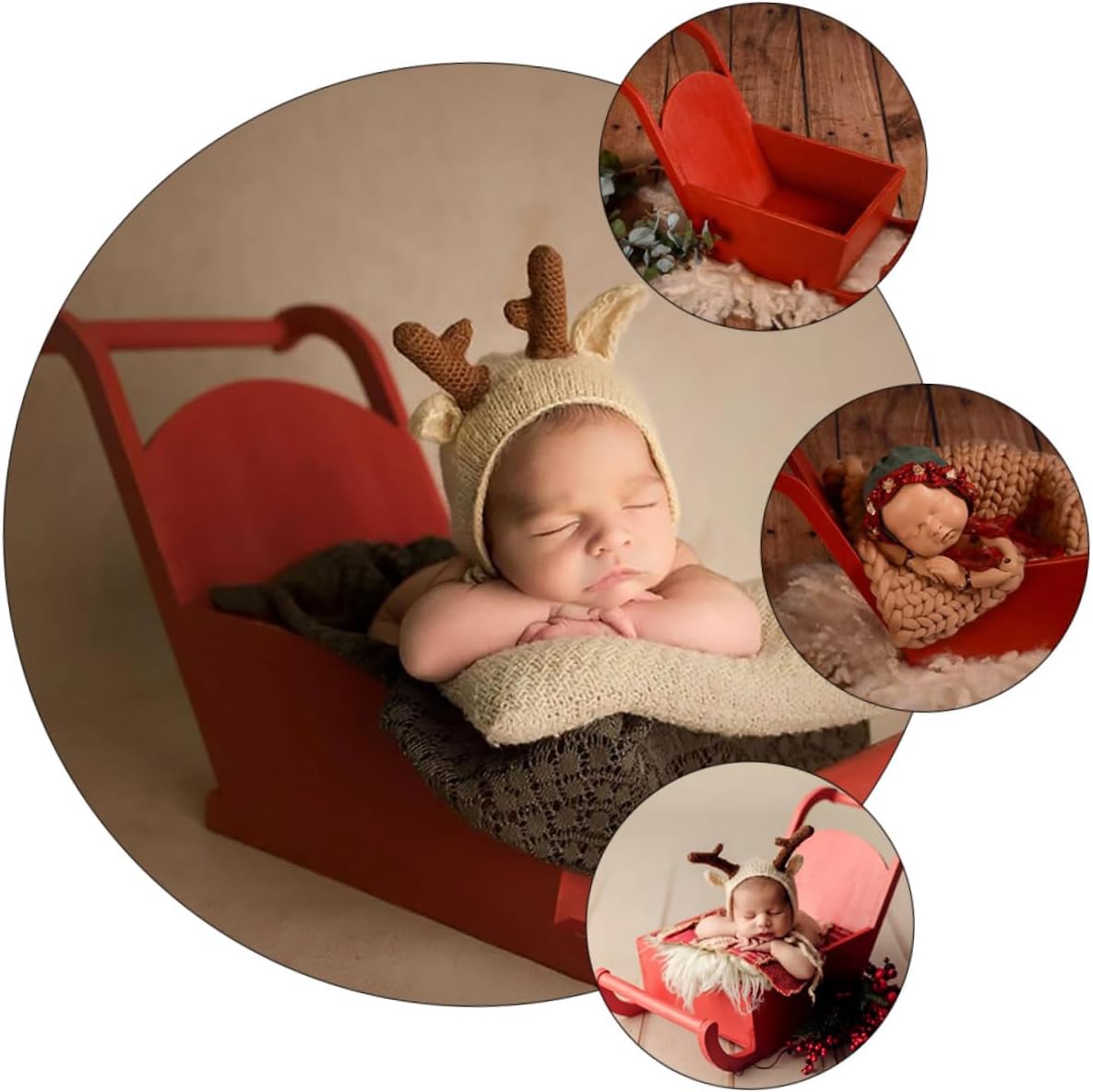 1pc Newborn Photography Prop Rustic Xmas Sled Decoration for Photo Shoot Design for Christmas Parties Smooth for Use for Capturing Special Moments