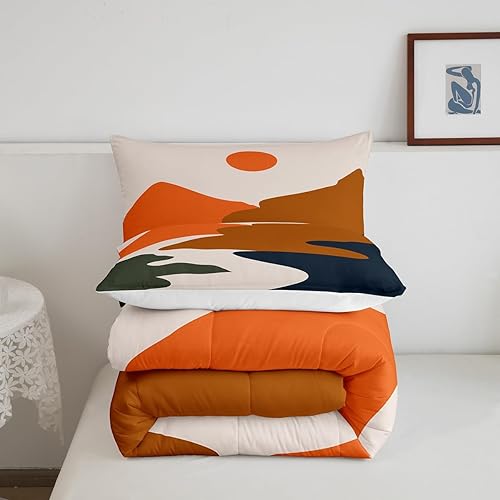 Miniatura 5 de Erosebridal Juego de edredón de estilo japonés, juego de ropa de cama bohemio vintage de paisaje de montaña para mujeres y hombres, juego de edredón