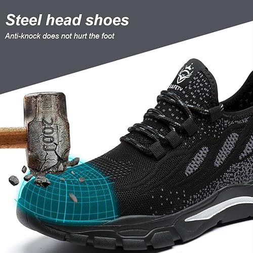 Vista 3 de HYCOPROT Zapatos de punta de acero, zapatos de seguridad antideslizantes indestructibles ligeros para la construcción