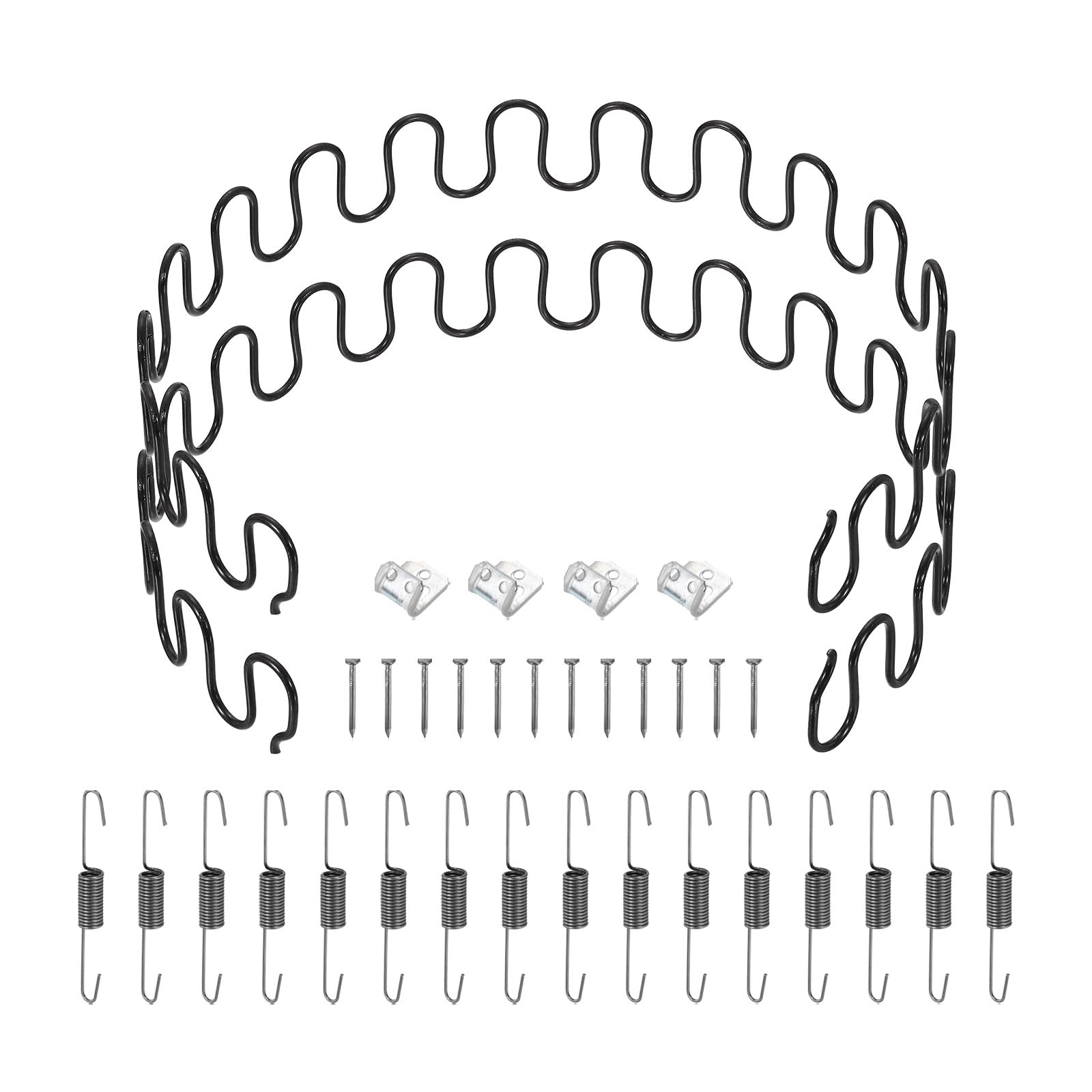 sourcing map 2Pcs 29.5" Upholstery Spring Replacement Kit, Carbon Steel Sagging Cushions Repair Kit Arch Spring with Balance Hooks, S Spring Clips, Screws for Sofa Recliner Chair, Black