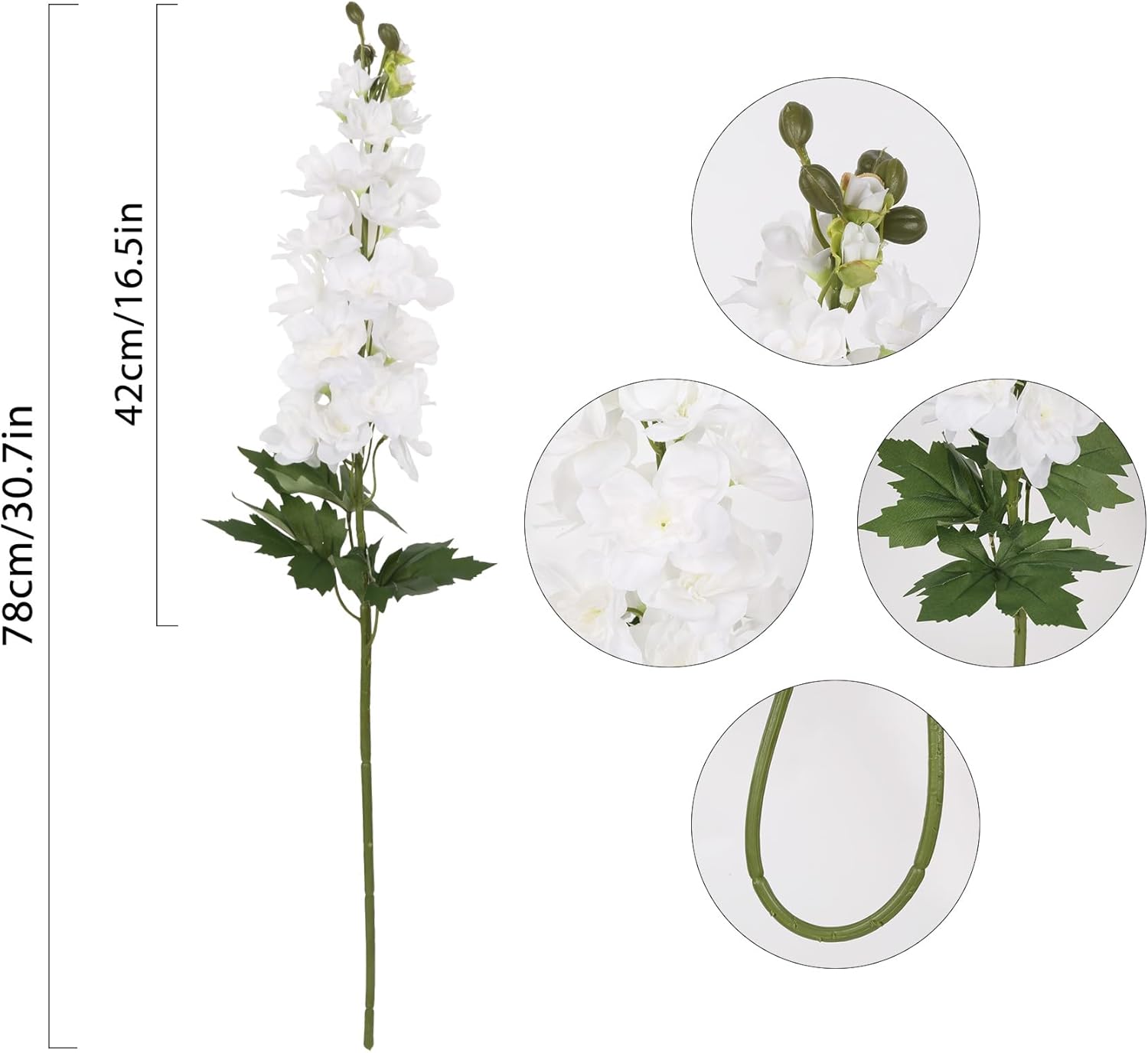 Artificial White Delphinium 5PCS Large Silk Flowers With Stems 30.7" Snapdragon Long Stem for Tall Vase Home Wedding Centerpieces Decor - Image 2