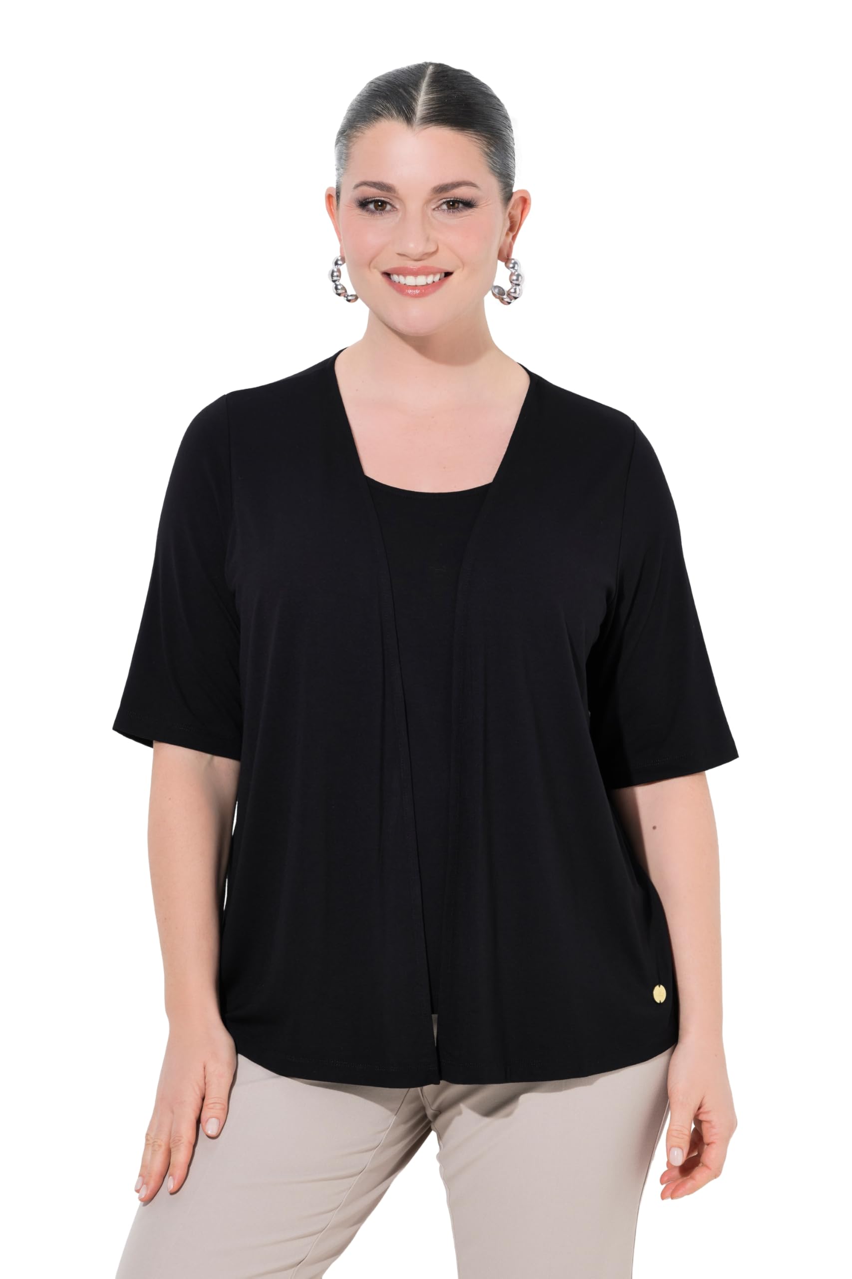 Ulla Popken Damen große Größen Übergrößen Plus Size 2-in-1-Shirt, Classic, Rundhals, Halbarm 849726