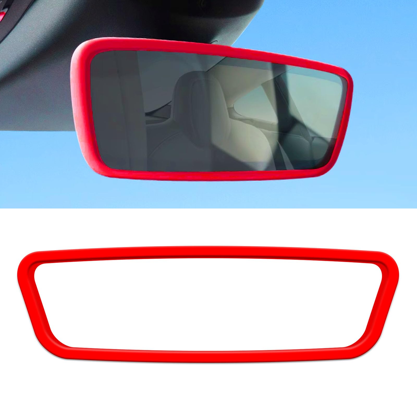 Red Rear View Mirror Trim for Tesla Model 3 Y X S Semi 2014-2024, Interior Rearview Mirror Protector Silicone Screen Edge Frame Cover Decoration Trim Frame, Car Accessories (Red)