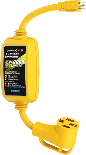 Kohree Adaptador RV de 50 amperios a 110 voltios con protector de sobretensiones de 8000 julios, NEMA 5-15P a NEMA 14-50R Cable adaptador de