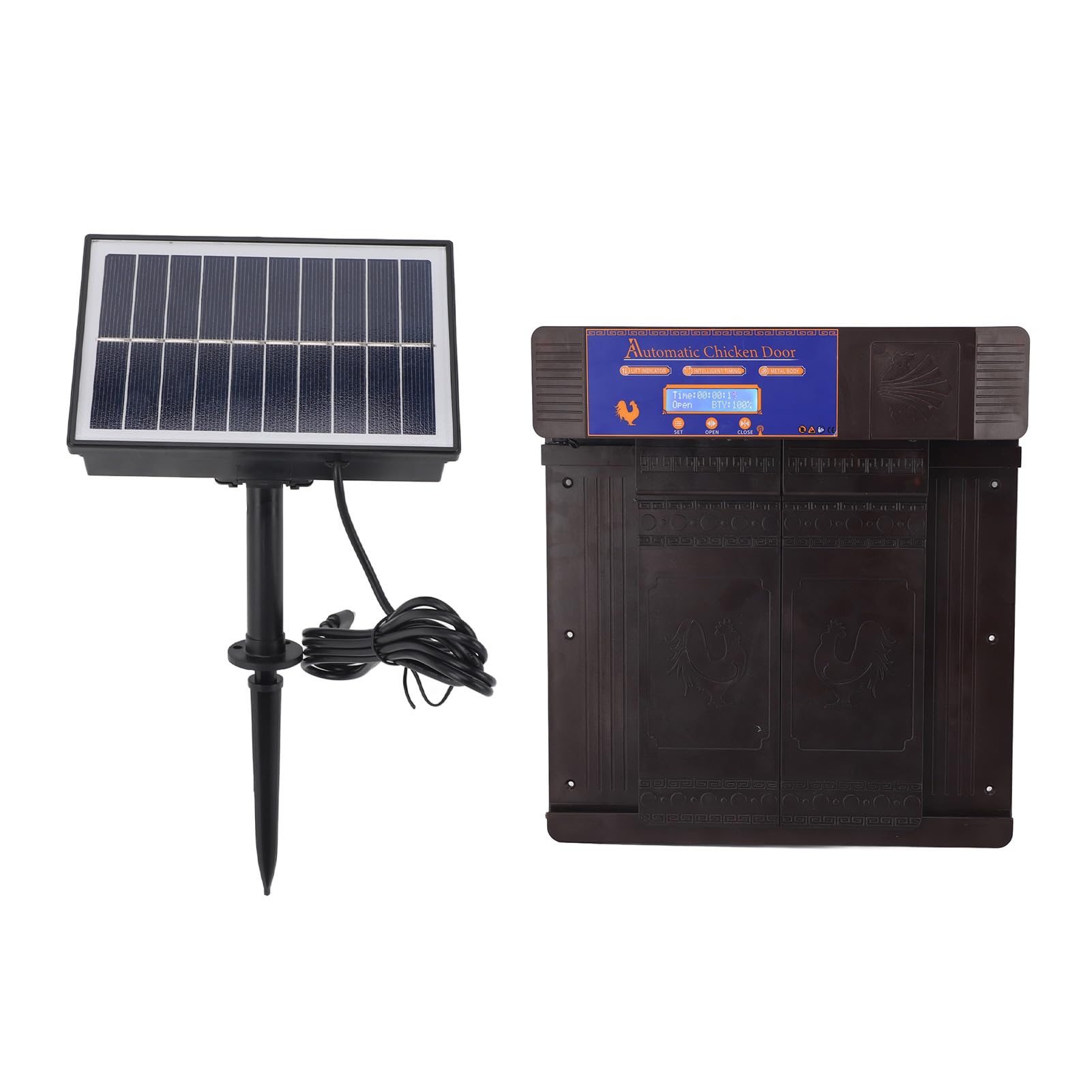Porta Automatica per Pollaio, Timer a Batteria a Energia Solare, Display a LED, Apriporta per Polli, Doppie Porte con Avviso di Batteria Scarica Anti Pizzicamento per Polli, Anatre, Oche