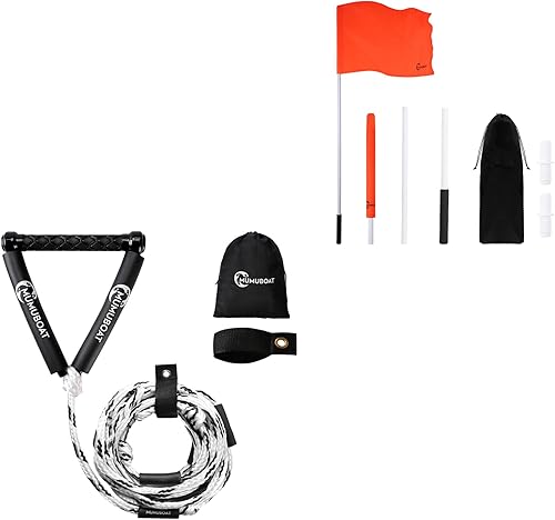 Bandera de barco de 48 pulgadas, bandera de esquí acuático flotante naranja para esquiador y cuerda de wakesurf de 25 pies para Wake Surfing Bundle