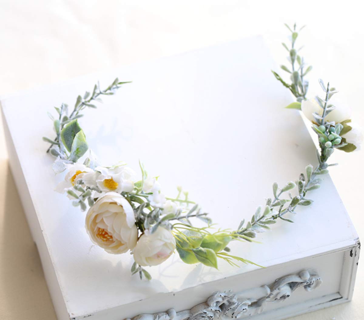 Ghirlanda Floreale Boho Per Capelli – Fiori In Tessuto, Regolabile, 50 Cm – Accessorio Per Matrimoni, Feste E Cerimonie – Colore Crema