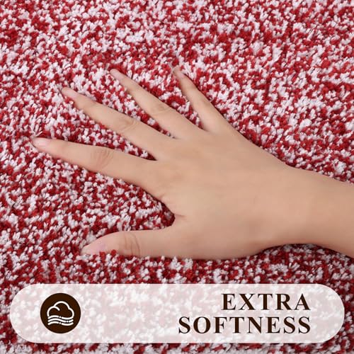 Pauwer 3 Piece Bathroom Shower Rugs with U-Shaped Contour Toilet Mat, Absorbent Microfiber Plush Bath Mats, Non Slip, Machine Washable Shaggy Bathroom Floor Mats, Red