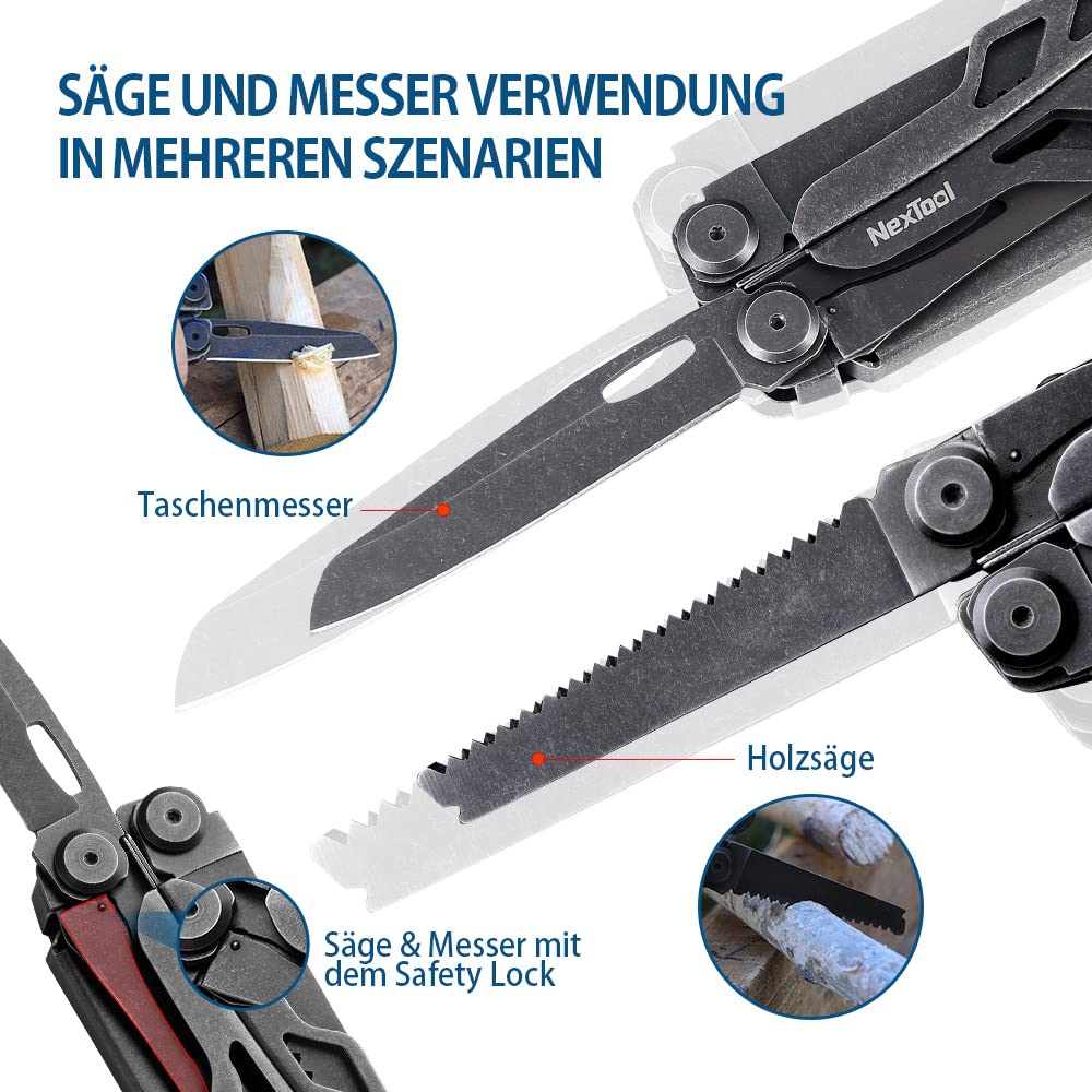 NexTool Flagship Pro Multitool Werkzeug 16 in 1 Faltbares Edelstahl Multifunktionale Zange, Taschenmesser mit Flasche/Dosenöffner, Schere, Messer und Säge für Camping, Reparieren, Männer Geschenke