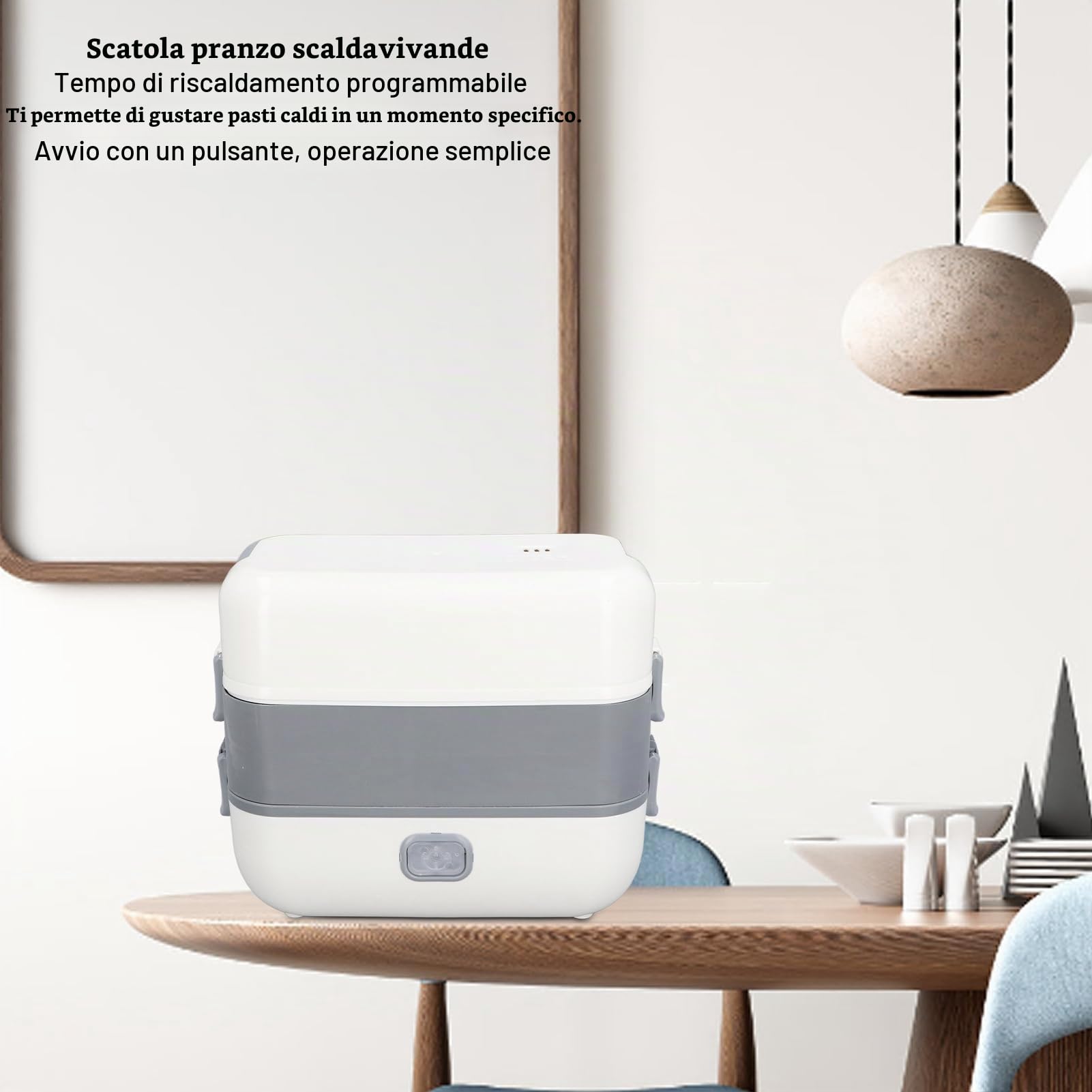 TOPINCN Lunch Box Scaldavivande Portatile, Riscaldamento Autonomo da 200 W, Rivestimento in Acciaio Inossidabile, Lunch Box Elettrico Multifunzionale con Riscaldamento di (Spina europea