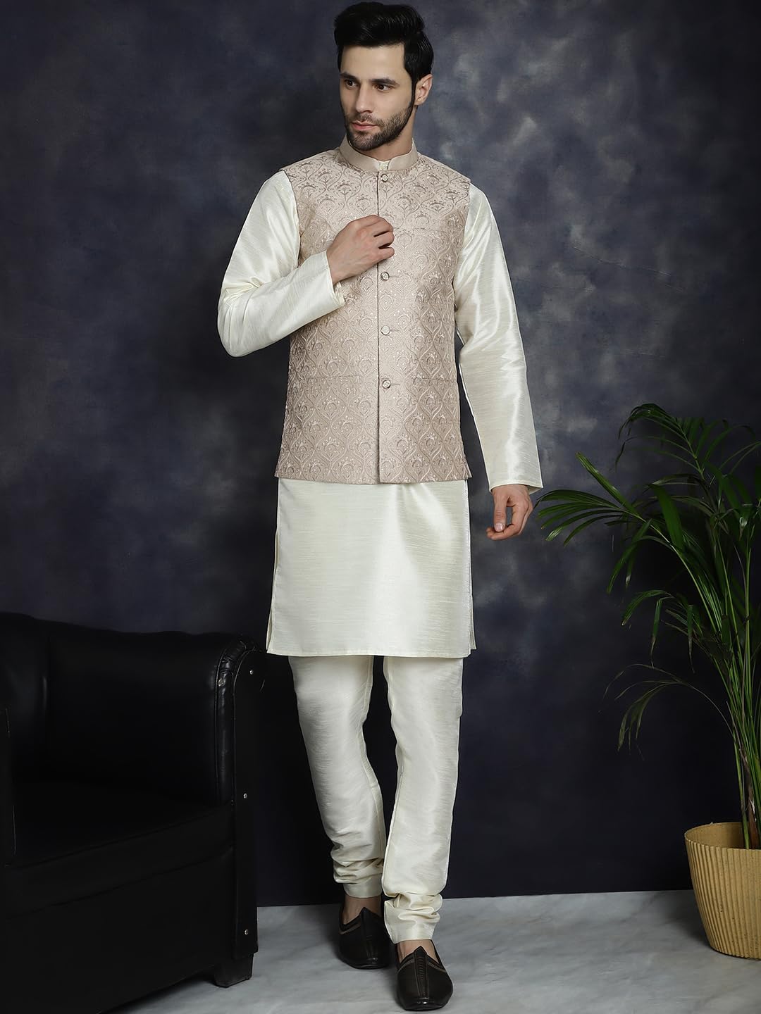 Maple Clothing Men's Nehru Jacket Indian Waistcoat Embroidered Wedding Guest Modi Vest Bandhgala