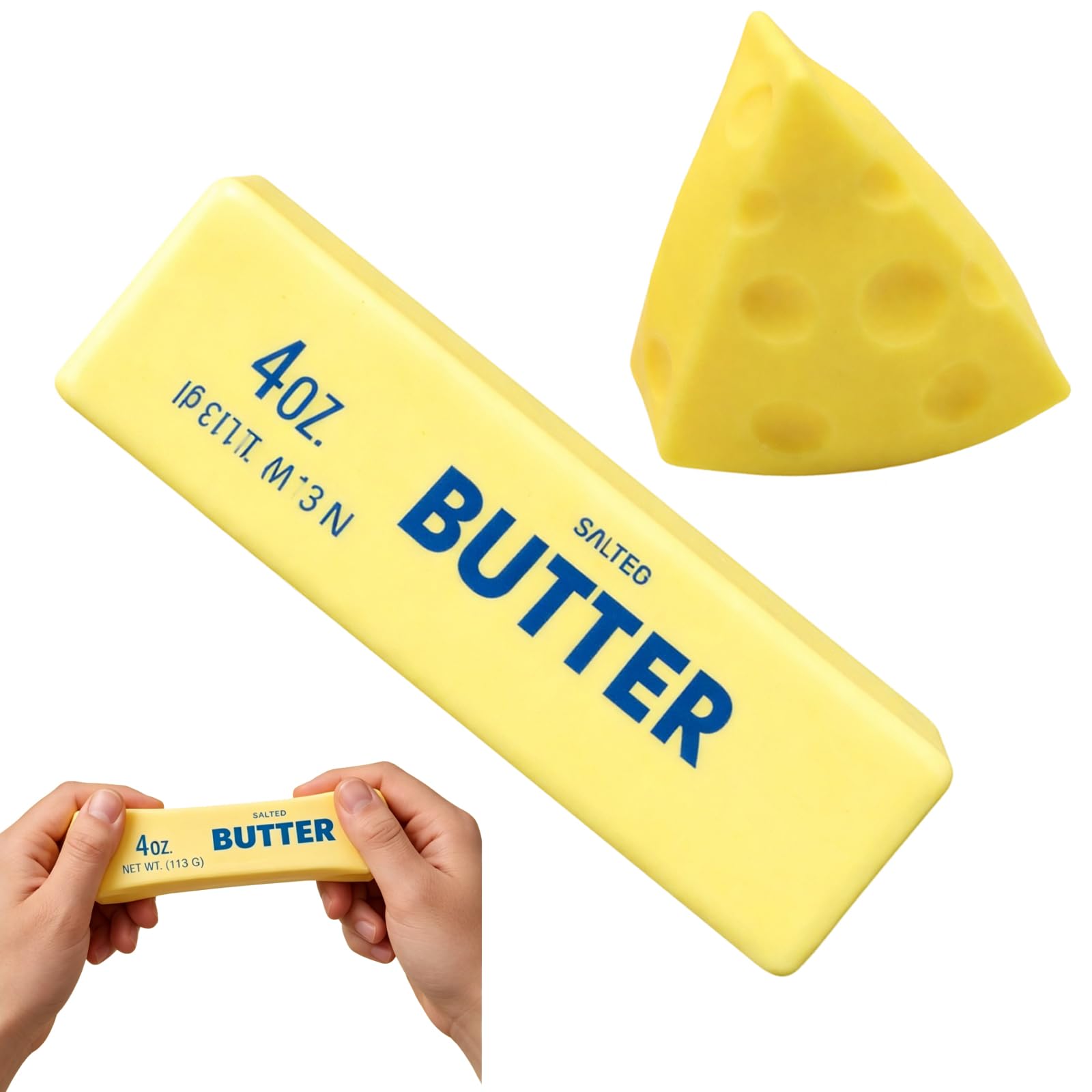 Viral Cheese Squishy - Squish Delight Butter Squishy & Butter Stick Stress Relief Toys - 2 Pack Cheese & Butter Squishies for Kids & Adults - Sensory Fidget Toys for Anxiety Relief