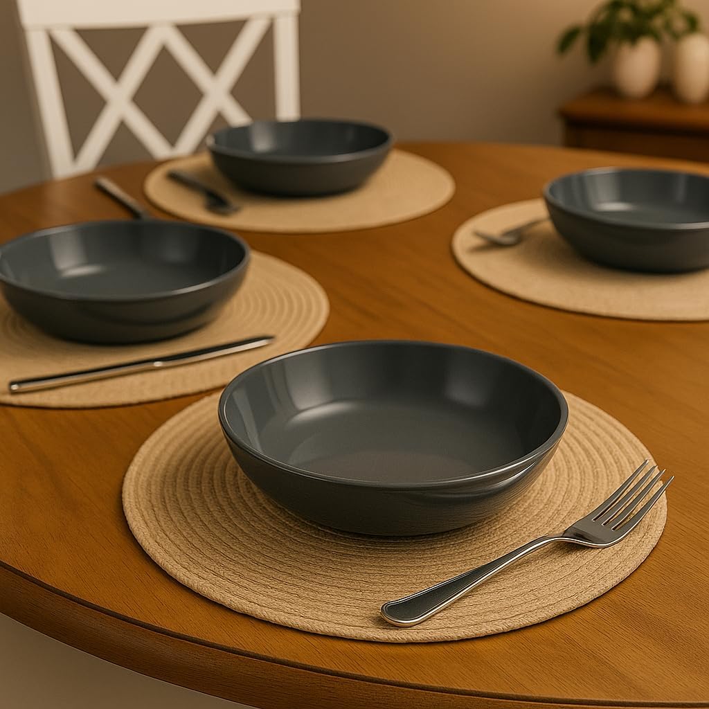 10 Strawberry Street Coupe Stoneware Set of 4 Dinner Bowls, Dark Gray